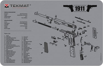 TekMat Armorers Bench Mat 11" x 17" 1911 Pistol - Gray