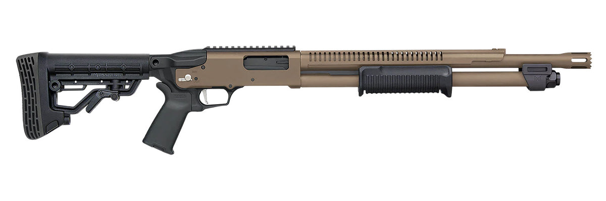 Mossberg 590R Tactical 12 Gauge 18.5" 6+1 Pump-Action Shotgun - Adjustable Stock, Cylinder Bore, FDE Cerakote