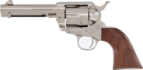 Cimarron Pistolero 9mm Luger 4.75" 6-Shot Single Action Revolver - Nickel/Walnut