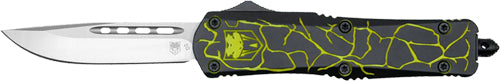 CobraTec Knives FS-3 Medium OTF 3" D2 Fractured Black/Yellow Aluminum