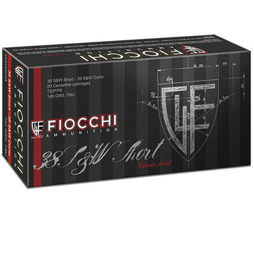 Fiocchi 38 S&W Short 145 Grain Brass FMJ Pistol Ammo 50rd Box