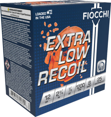 Fiocchi Low Recoil 12 Gauge 2.75\" 7/8 oz #8 Shot 1200 FPS - 250 Rounds