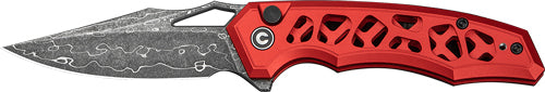 Civivi Knives Anaaki 2.98" Damascus Clip Point Button Lock Folding Knife - Red Skeletonized Aluminum