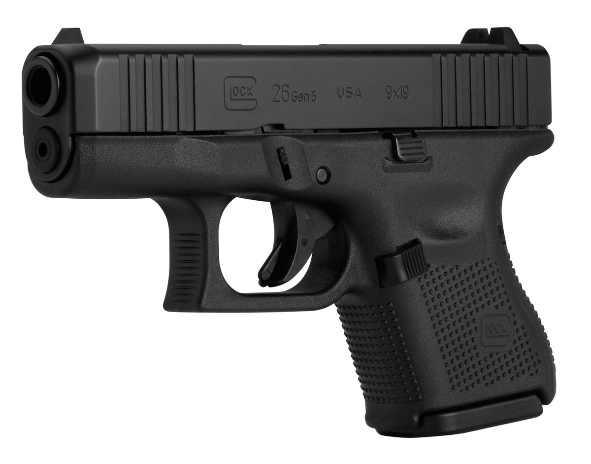 Glock G26 Gen5 Sub-Compact 9mm Luger 3.43" Barrel, 10+1 Black nDLC Steel w/Front Serrations Slide Black Rough Texture Interchangeable Backstraps Grip Fixed Sights