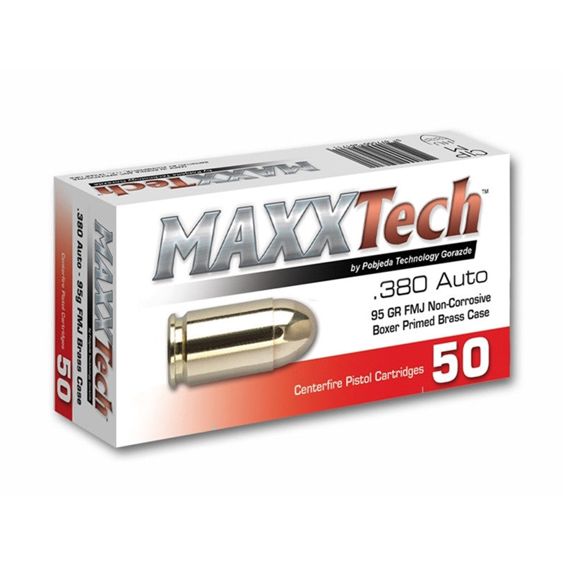 Maxx Tech .380 1000rds 95GR FMJ Brass Case-California Only