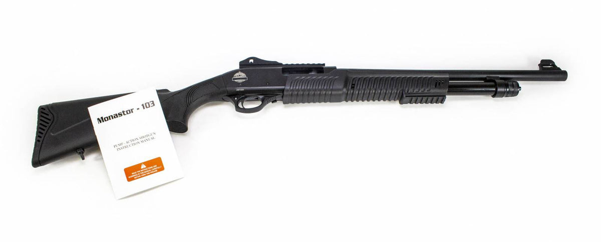 Monastor 103 12 Gauge Pump Shotgun w/Ghost Ring Sights -  Black - 5pk
