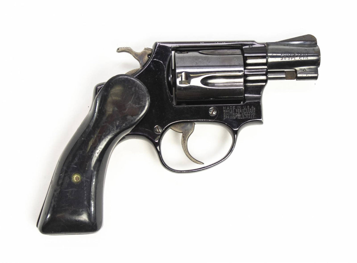 S&W REVOLVER 37 38 SPECIAL 2 BARREL FIXED SIGHTS ROUND BUTT - BLUE W/ QUICKDRAW GRIP