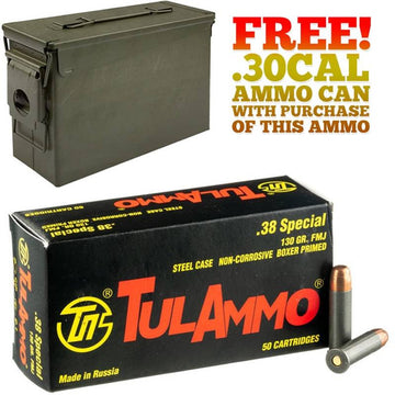 450rds TulAmmo .38 Spl 130gr FMJ with FREE! Ammo Can