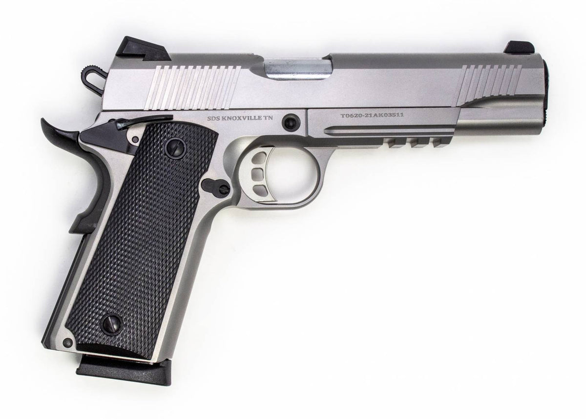 SDS Imports 1911DSS45R 1911 A1 Duty with Rail 45 ACP 5 8+1 Stainless Steel Black Polymer Grip