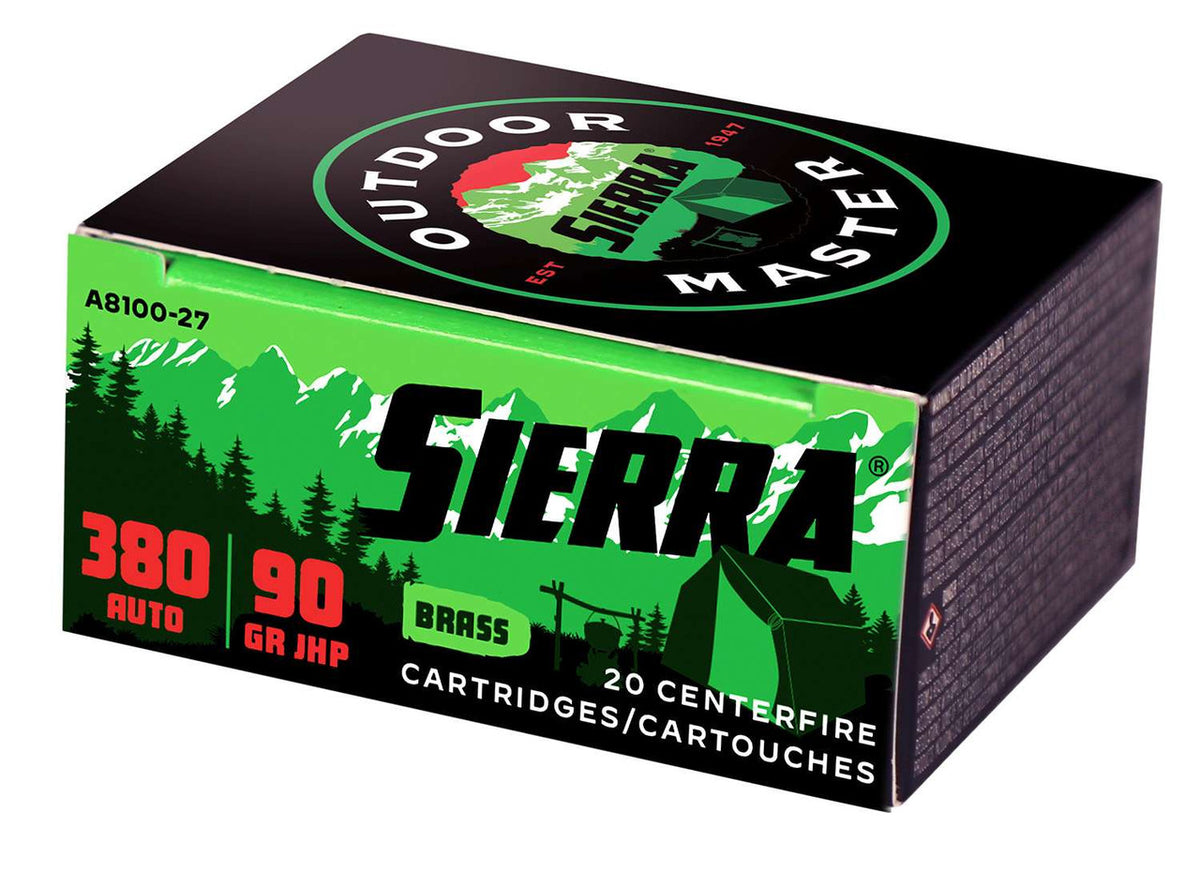 Sierra A810027 Outdoor Master 380 ACP 90 gr Jacket Hollow Point Sport Master 20 Bx/ 10 Cs