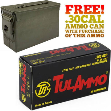 450rds Tulammo .380 ACP 91gr FMJ with FREE! Ammo Can