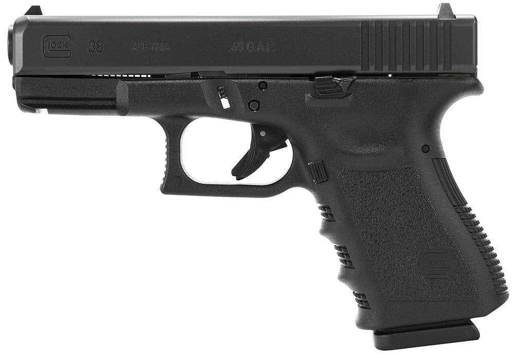 Glock PI3850201 G38 Gen 3 Compact 45 GAP 4.02 8+1 Black Steel Slide Black Polymer Grip Fixed Sights