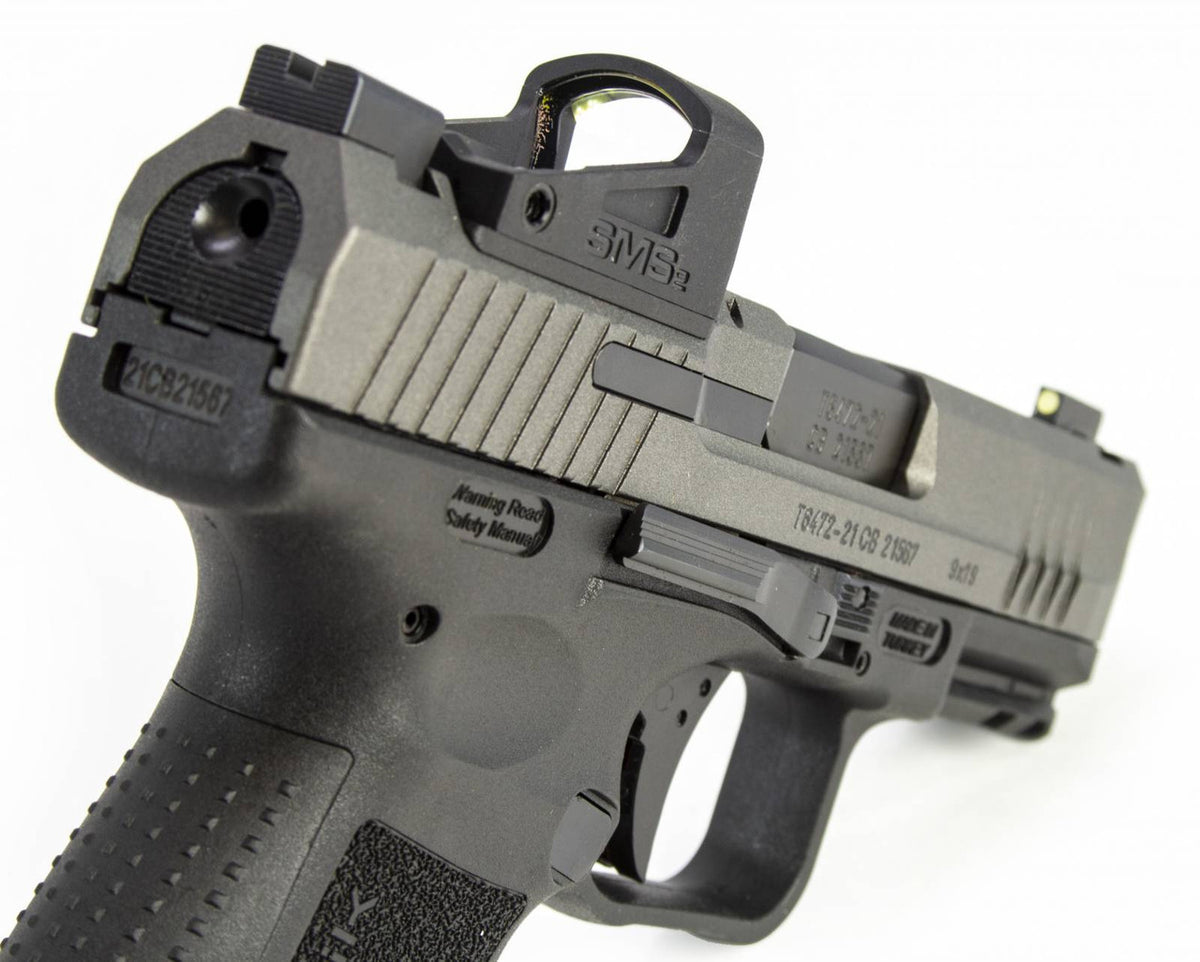 Canik TP9 Elite 9mm Luger 3.60 12+1 Black Tungsten Gray Cerakote Steel Slide Black Interchangeable Backstrap Grip with Shield SMS2 Optic