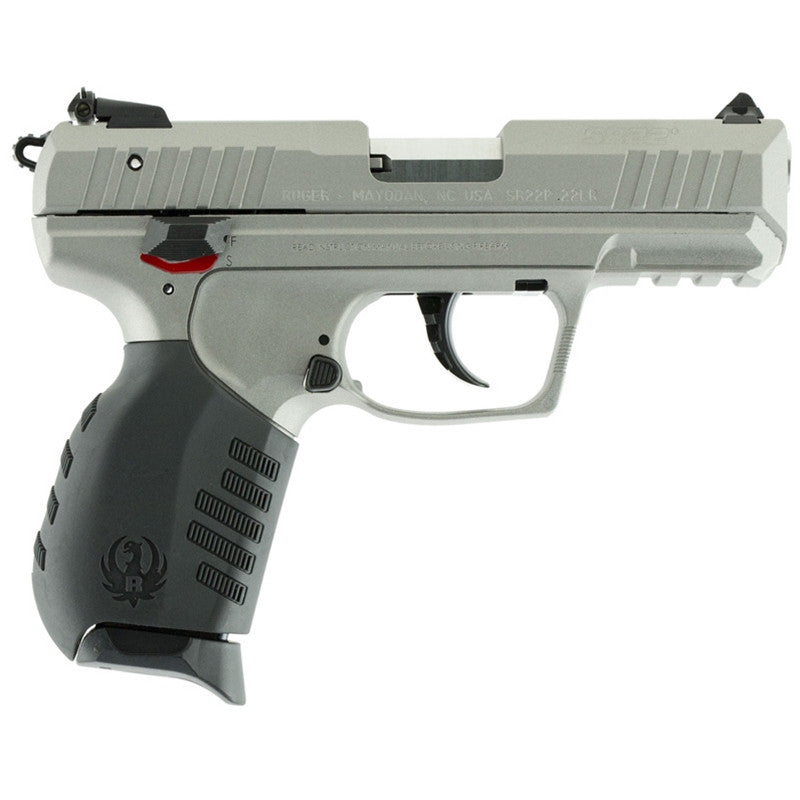 Ruger 3630 SR22 22 LR 3.50 10+1 Savage Silver Cerakote Slide Black Rubber Grip