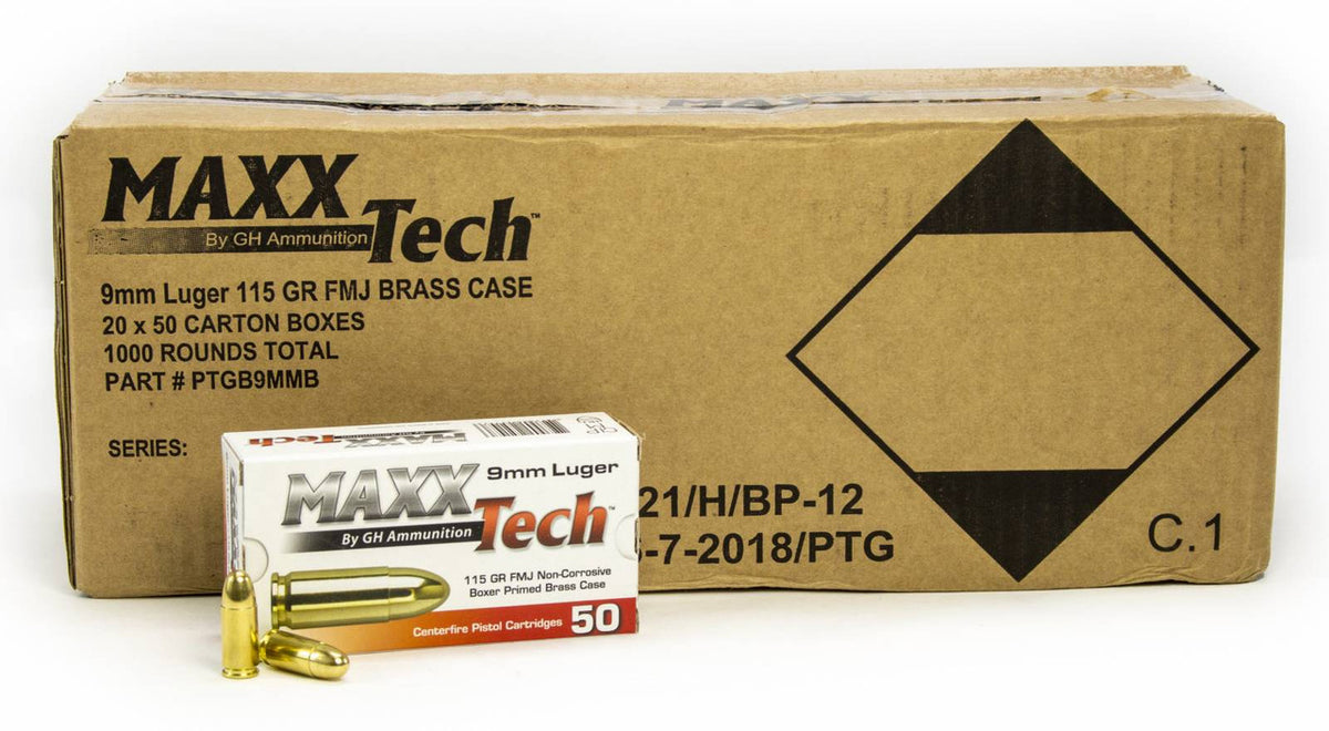 MaxxTech 9MM FMJ 115GR Brass Case 1000rds