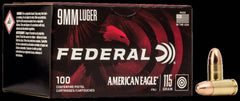 Federal American Eagle 9mm Luger 115 gr Full Metal Jacket (FMJ) 500rds in 100rd Boxes