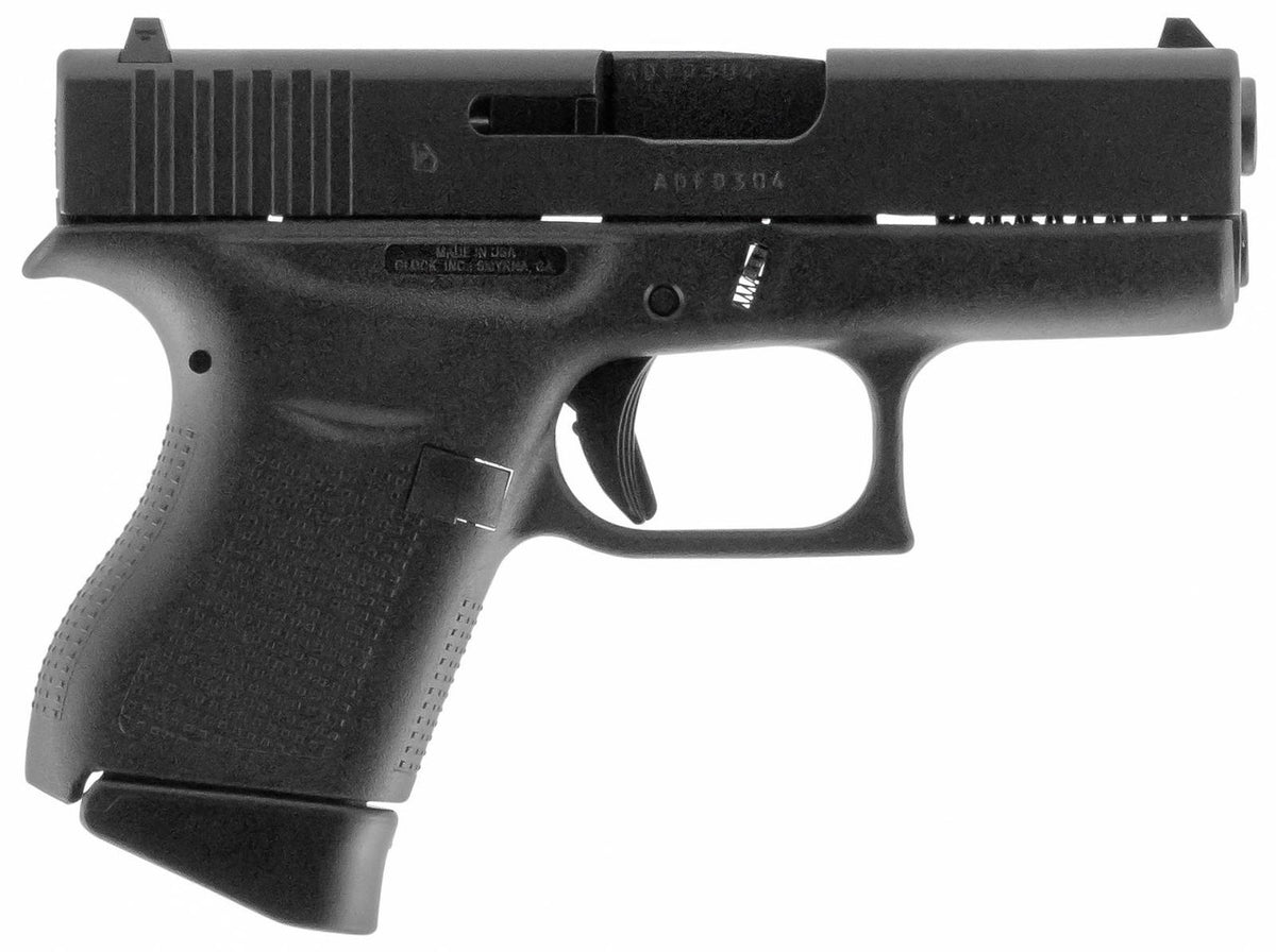 Glock UI4350201 G43 Sub-Compact 9mm Luger 3.41 6+1 Black Steel Slide Black Polymer w/Aggressive Texture Grip Fixed Sights
