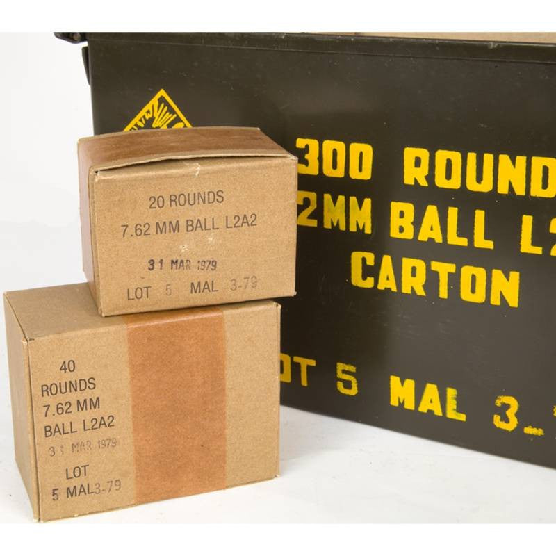 Malaysian 7.62x51 (.308 Winchester) 146 Grain FMJ Ball L2A2 300rds Per Metal Ammo Can