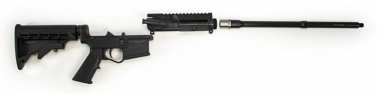 COMBO DEAL! E3 Arms PlumCrazy Gen II AR 15 Complete Lower Receiver with Polymer Buffer Tube + Bushmaster A3 Upper V Match with Forward Assist and Dust Cover Installed +  AR15 Platform .223 Wylde Barrel 16.25 1:8 Twist RH in Black Nitride