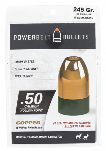 PowerBelt Bullets AC1589 Copper  50 Cal Hollow Point 245 GR 15 Per Box