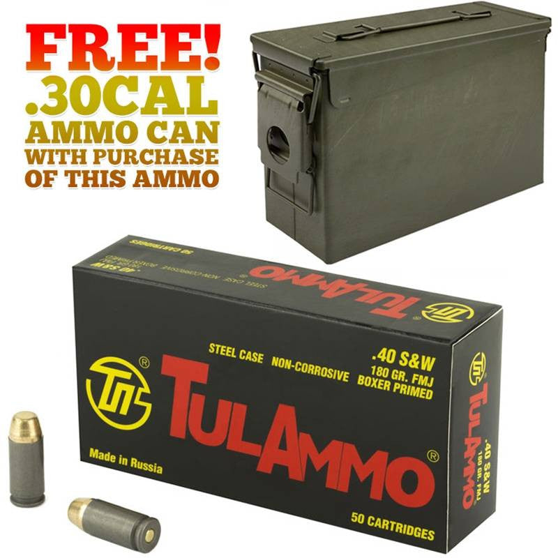450rds Tulammo .40 S&W 180gr FMJ with FREE! Ammo Can
