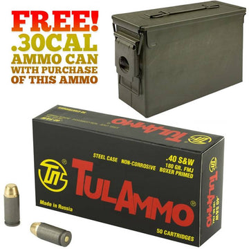 450rds Tulammo .40 S&W 180gr FMJ with FREE! Ammo Can