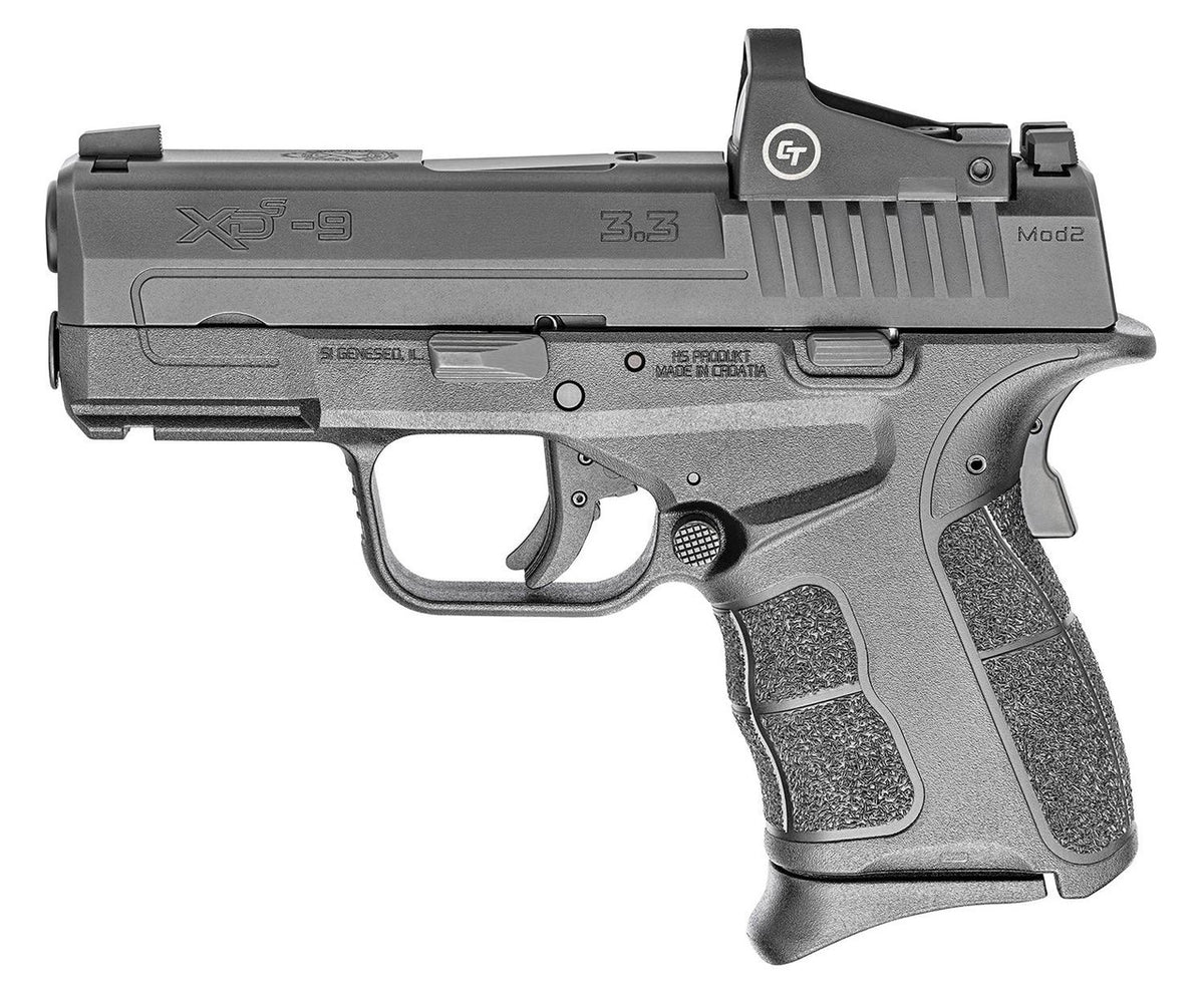 Springfield Armory XDSG9339BCT XD-S Mod.2 OSP 9mm Luger 3.30 9+1, 7+1 Railed Black Frame Black Melonite Steel with Optic Cut Slide Enhanced Textured Black Polymer Grip Includes Crimson Trace CTS-1500 Red Dot
