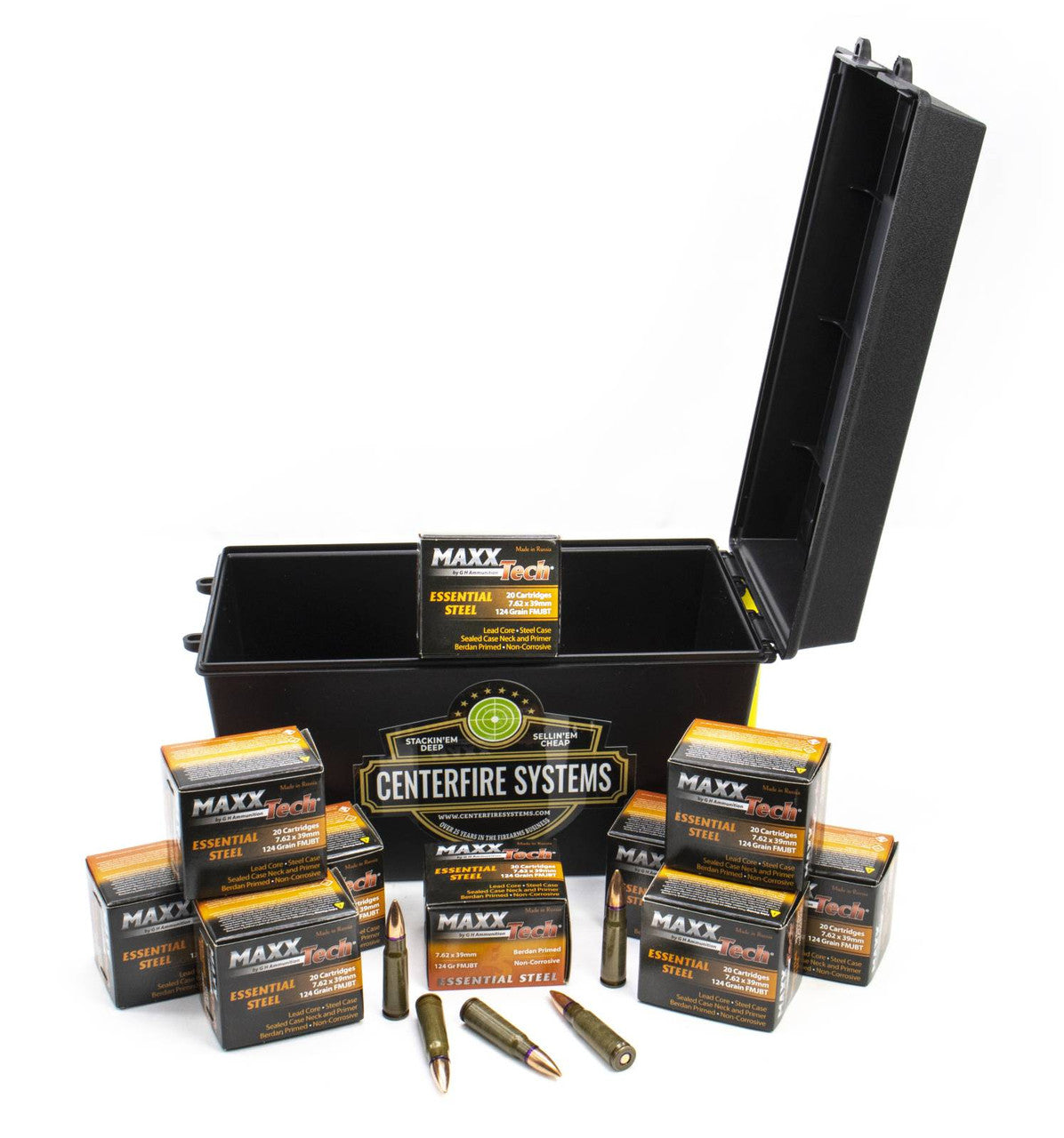 Maxxtech 7.62x39mm 124gr FMJBT 200rd QuickPack w/Ammo Can