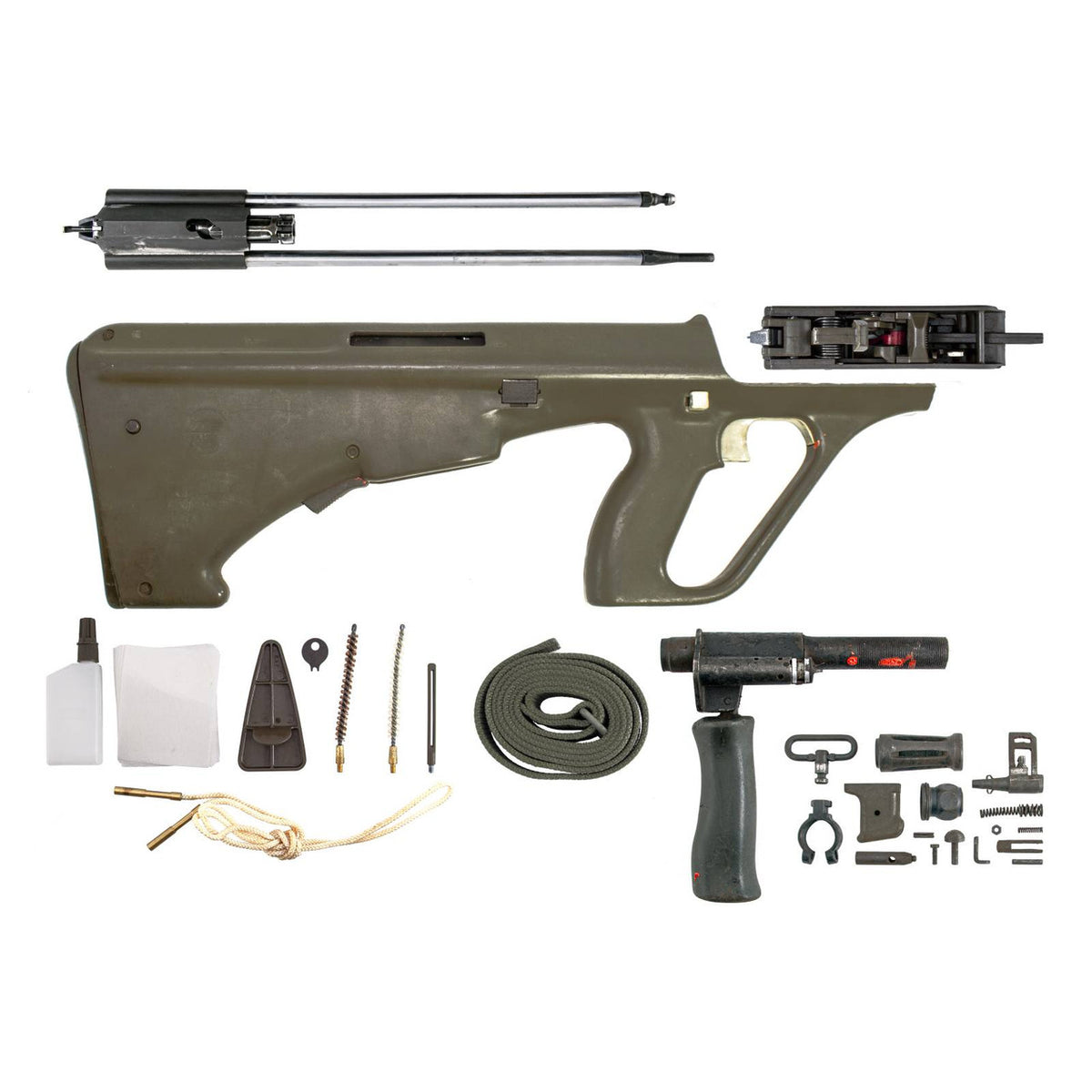 Original Malaysian Steyr AUG 5.56x45 Kit RH Bullpup Rifle Parts Kit w/ Cleaning Kit, Trigger Pack - Surplus - Good Condition - Right Handed