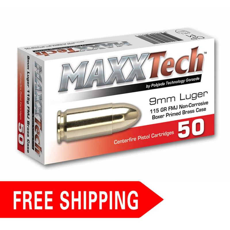 MaxxTech 9mm FMJ 115GR Brass Case 1000rds CASE