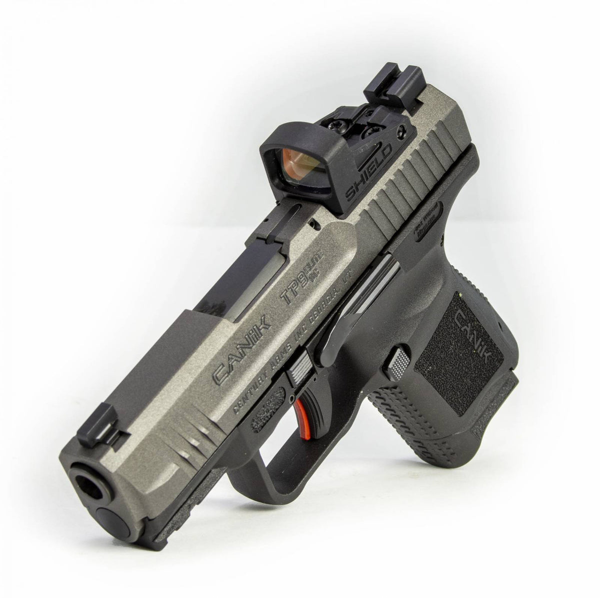 Canik TP9 Elite 9mm Luger 3.60 12+1 Black Tungsten Gray Cerakote Steel Slide Black Interchangeable Backstrap Grip with Shield SMS2 Optic