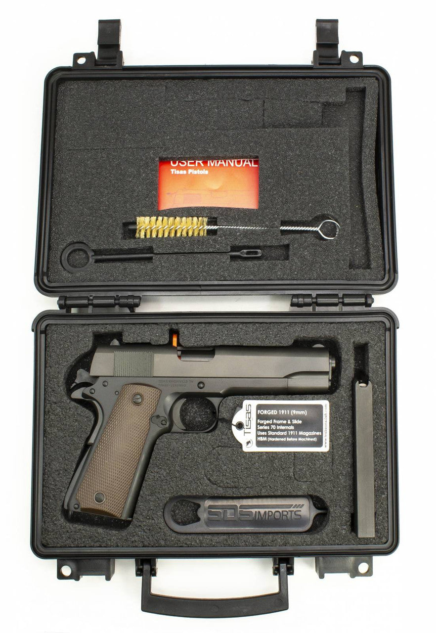 Tisas Blem SDS Imports 9mm Luger 5 9+1 1911 A1 US Army Dark Grey Steel Slide Brown Checkered Polymer Grip