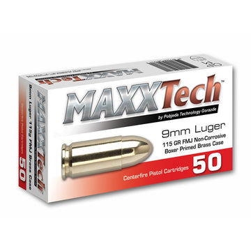 MAXXTECH 9MM 115GR FMJ 50RD BRASS CASE
