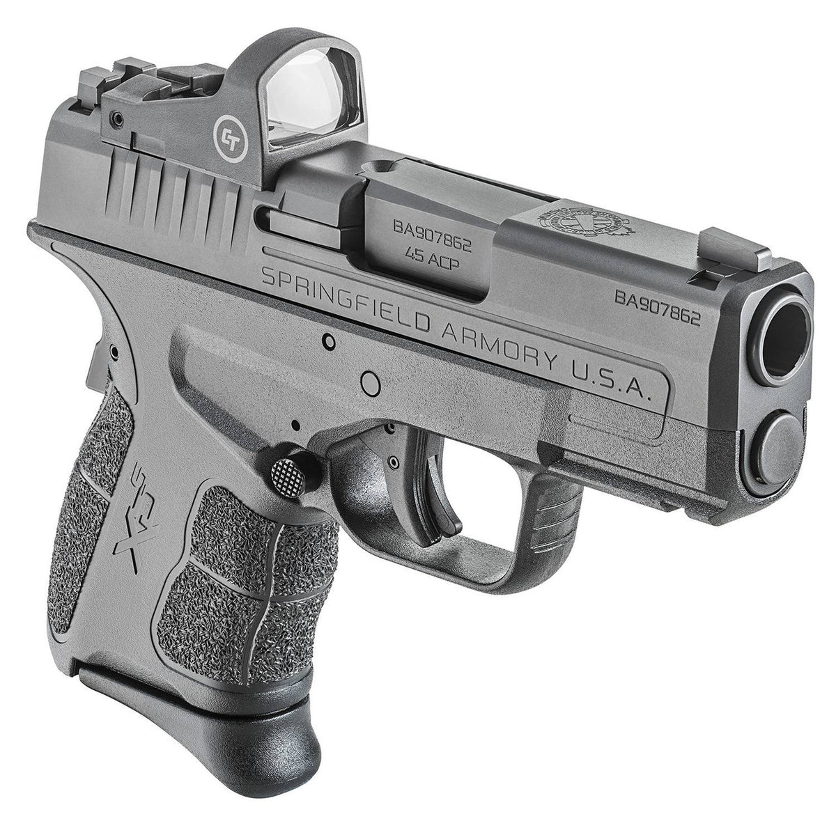 Springfield Armory XDSG93345BCT XD-S Mod.2 OSP 45 ACP 3.30 5+1, 6+1 Railed Black Frame Black Melonite Steel with Optic Cut Slide Enhanced Textured Black Polymer Grip Includes 2 Mags & Crimson Trace Red Dot
