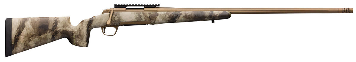 Browning 6.5 PRC 26 X-Bolt Hells Canyon Speed Long Range 4+1 A-TACS AU Camo Fixed McMillan Game Scout Stock Burnt Bronze Cerakote Right Hand Muzzle Brake