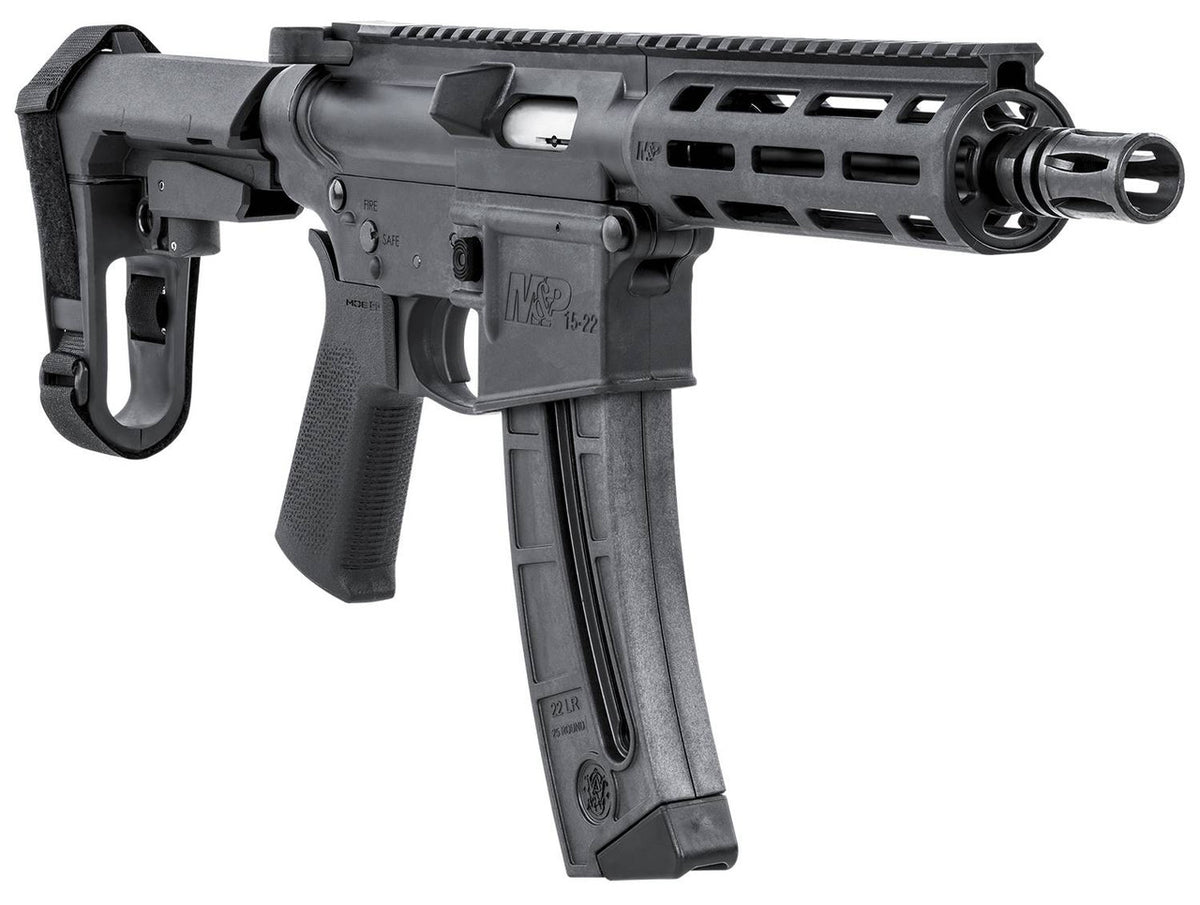 Smith & Wesson 13321 M&P15-22 Pistol 22 LR 25+1 8 Black Rec/Barrel Black SB Tactical SBA3 Adjustable Arm Brace Stock Black Polymer Grip Right Hand