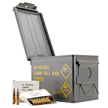 820rds Malaysian 5.56x45mm Ball M855 (NATO) Surplus Ammunition 62 Grain Full Metal Jacket in Original Ammo Can
