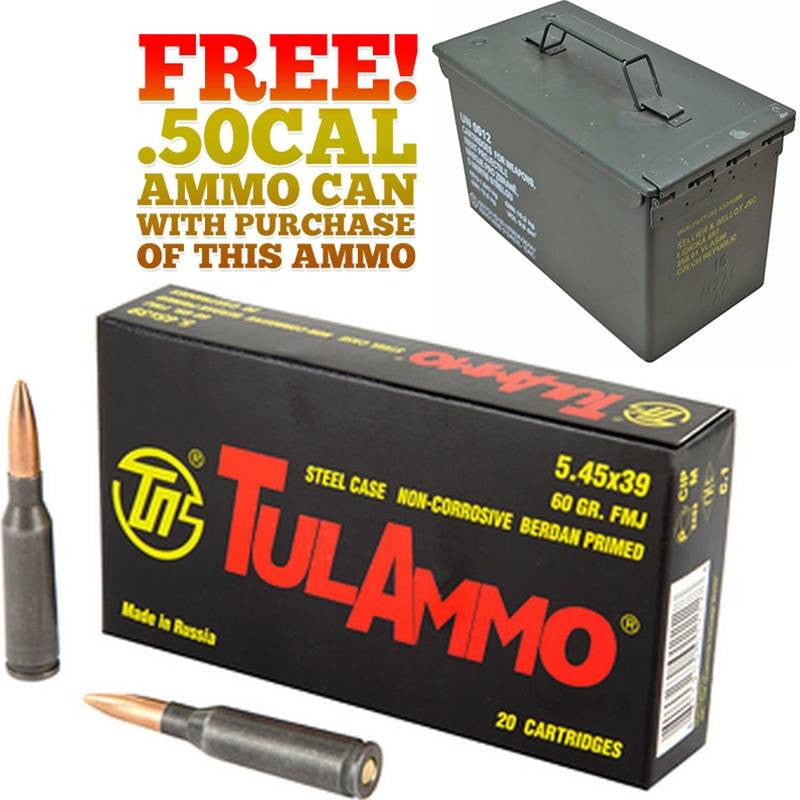 340rds Tulammo 5.45x39mm 60gr FMJ with FREE! Ammo Can