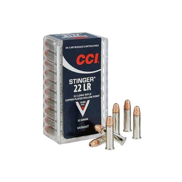 CCI 0050 Varmint Stinger 22 LR 32 gr Copper Plated Hollow Point (CPHP) 50 Bx/ 100 Cs