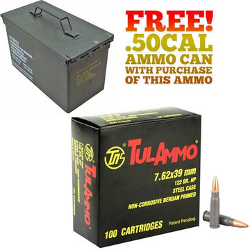 400rds Tulammo 7.62x39mm 122gr HP with FREE! Ammo Can