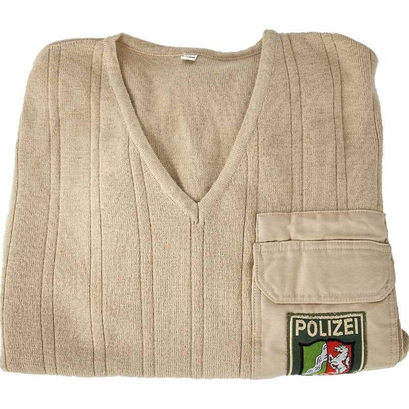 German Khaki Police V Neck Sweater with Breast Pocket - Extra Large - Used