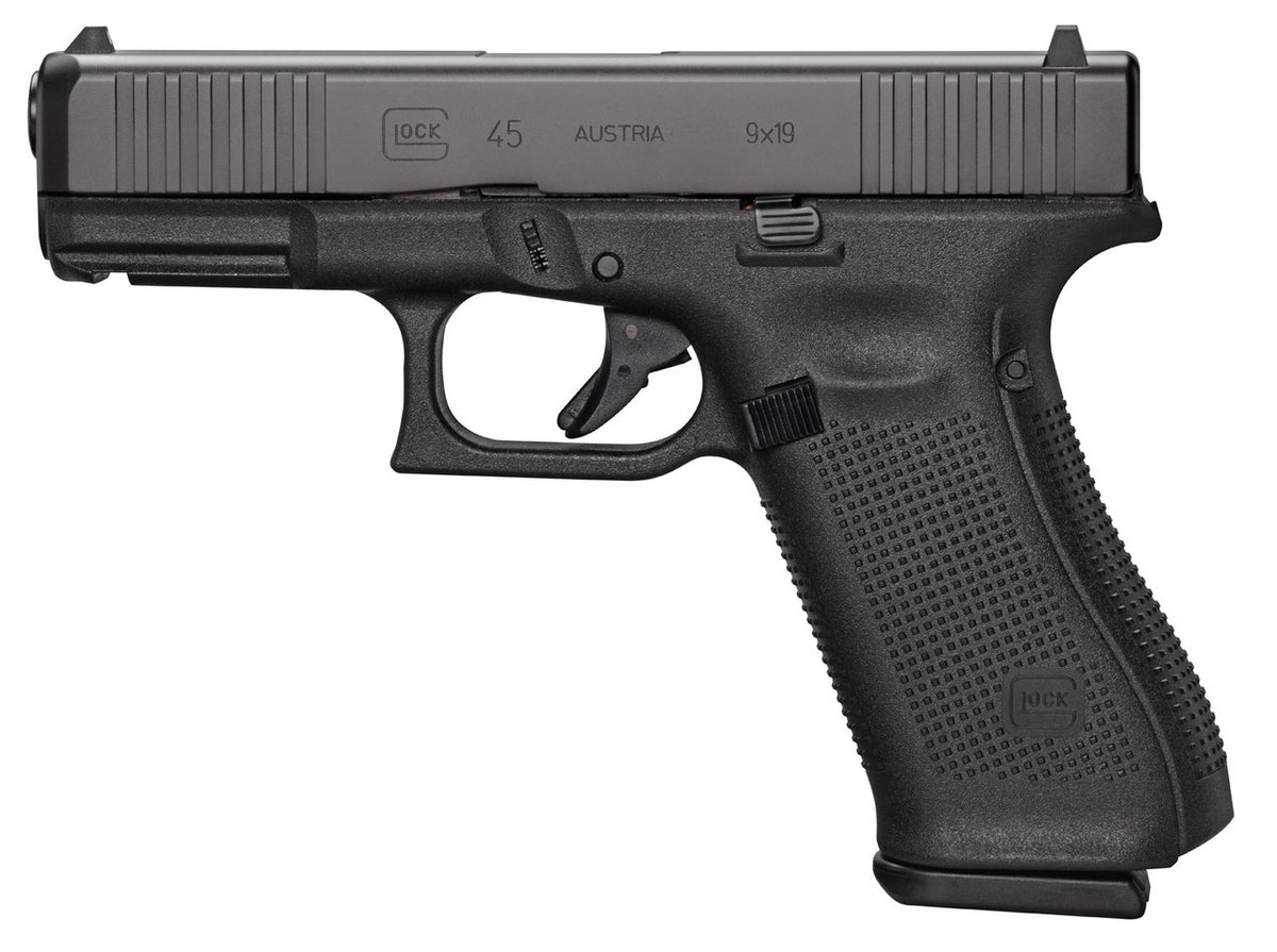 Glock PA455S203 G45 Compact Crossover 9mm Luger 4.02 17+1 Black nDLC Steel w/Front Serrations Slide Black Rough Texture Interchangeable Backstraps Grip Fixed Sights