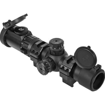 UTG 1-4.5X28 30mm CQB Scope, 36-color Glass Circle Dot, QD Rings