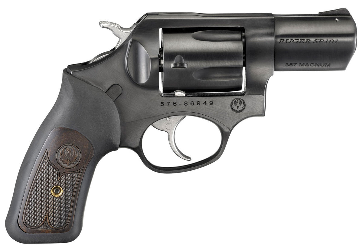 Ruger 15702 SP101 357 Mag 2.25 5 Round Black Rubber w/Wood Insert Grip Blued