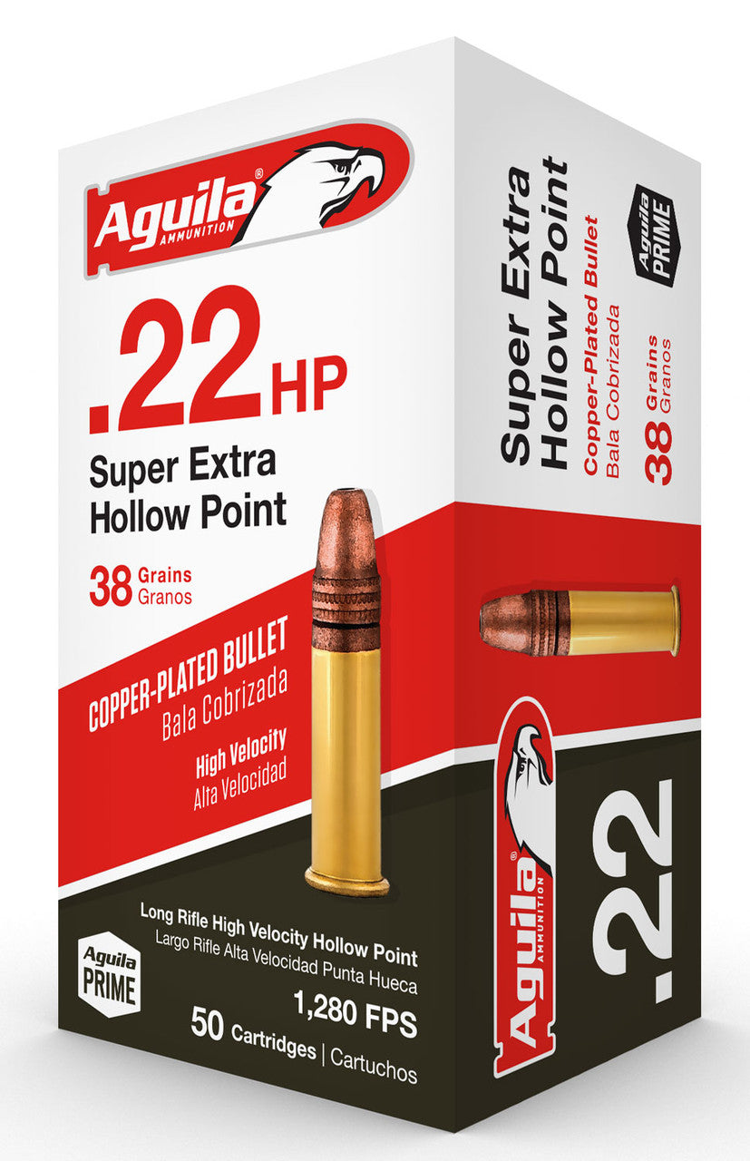 Aguila 1B222335 Standard High Velocity 22 LR 38 gr Copper Plated Hollow Point (CPHP) 50 Bx/ 100 Cs