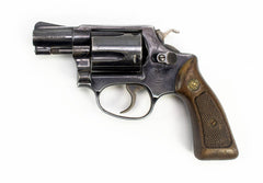 S&W 37 38 SPECIAL 2 BARREL REVOLVER AIRWEIGHT CHECKERED WOOD GRIPS-USED