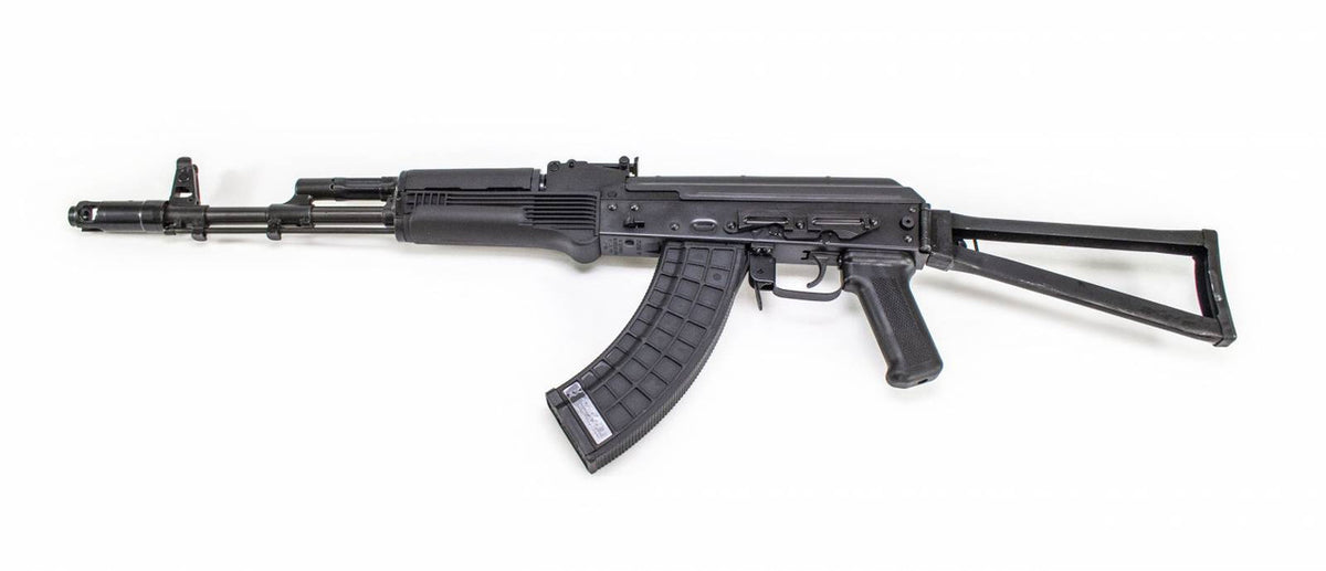 RAK47-P-SF  American made, classical AK47 rifle, with black polymer hand guards, and side folding butt stock