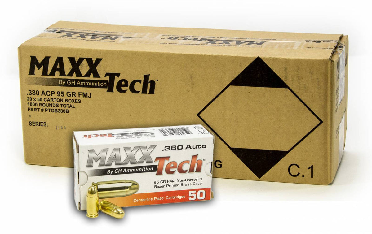 MaxxTech .380 1000rds 95GR FMJ Brass Case