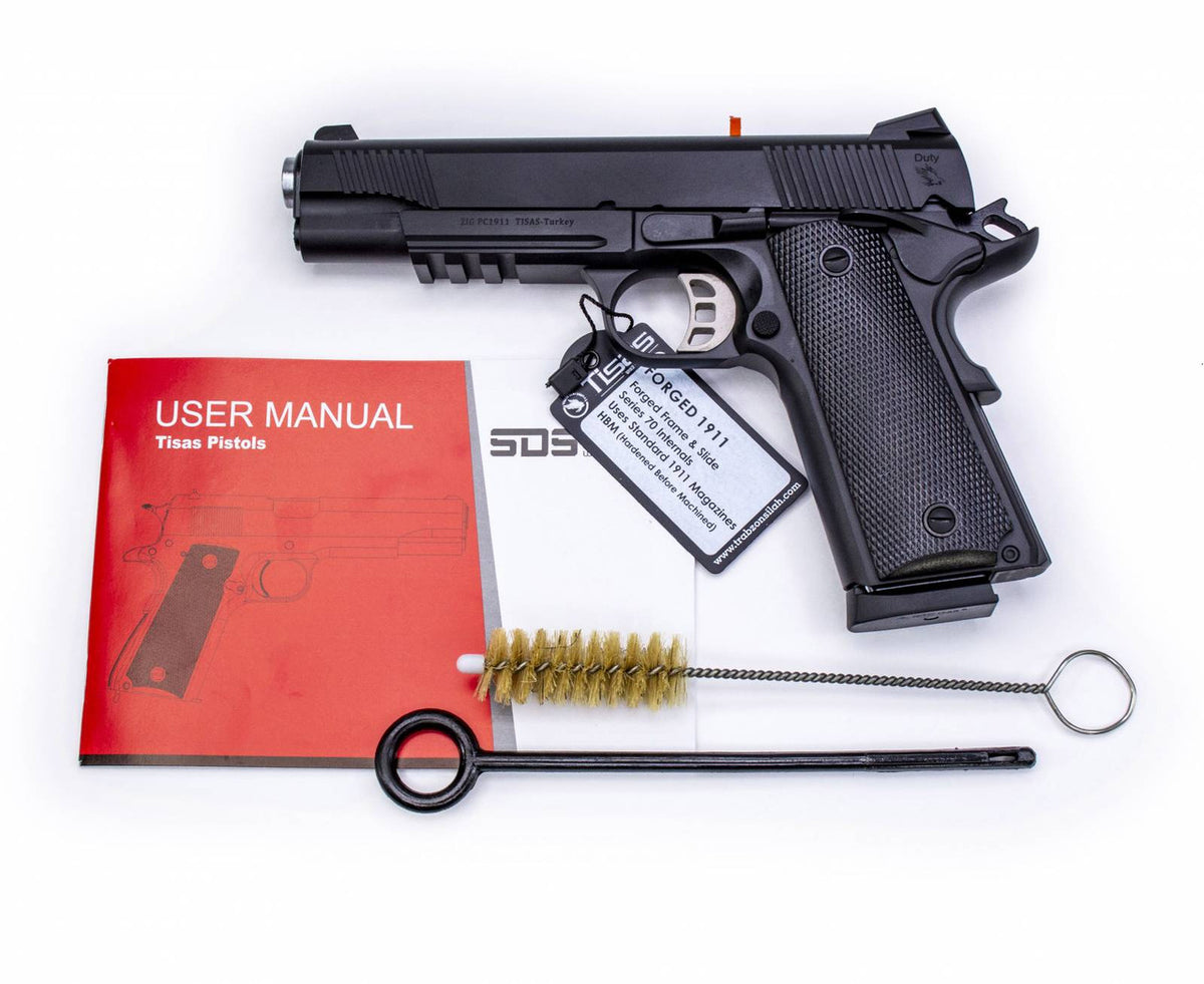 SDS Imports 1911 45 ACP Duty with Rail 5 8+1 Black Cerakote Black Cerakote Steel Slide Black Polymer Grip