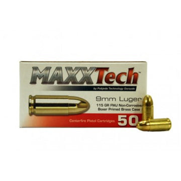 Maxxtech PTGB9MMB 9mm Brass 115 GR Full Metal Jacket 500rds